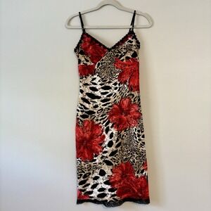 Vintage Y2K 90s Onyx Nite Women's Lace Slip Dress Sz 6 Floral Animal‎ Print USA